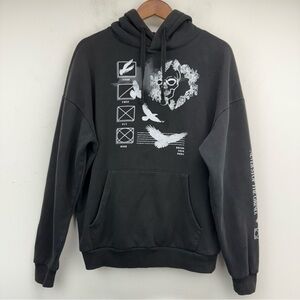 No Boundaries size Small Black White Floral Skull Y2K Grunge Pullover Hoodie